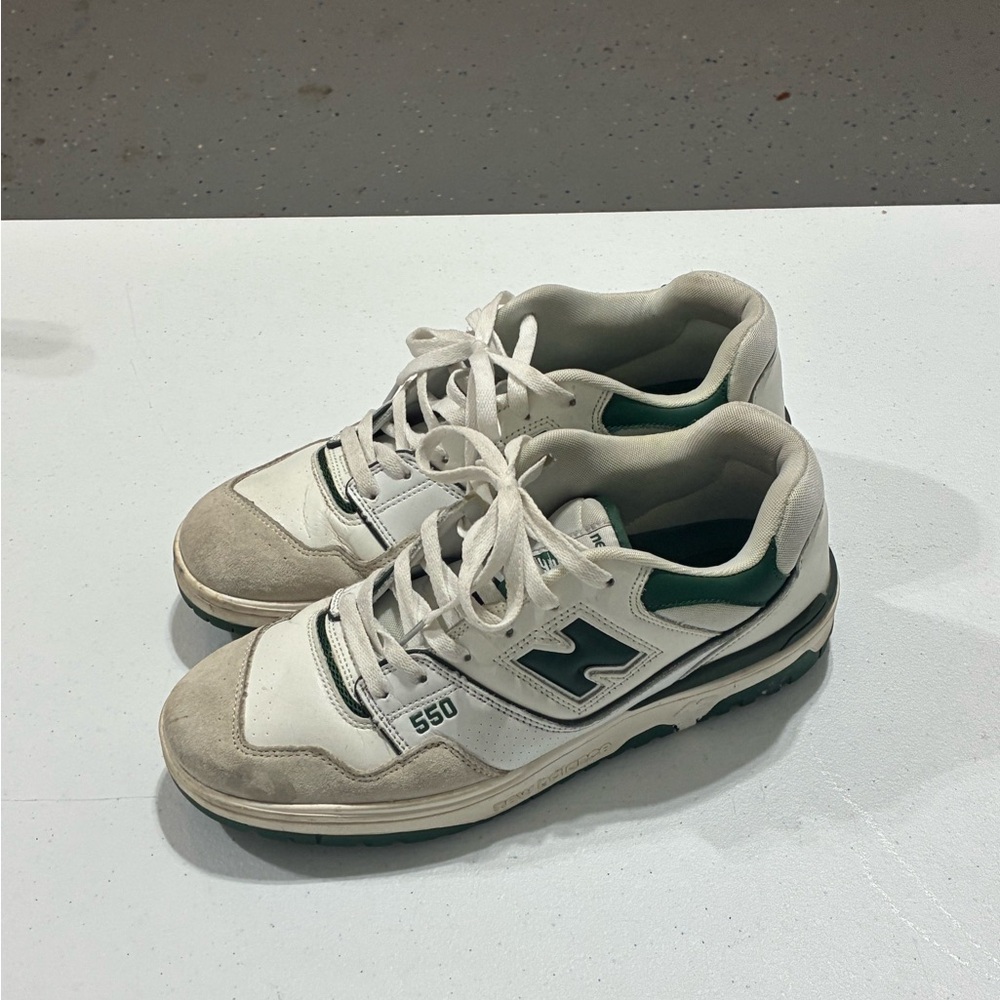 White and Green Athletic Shoes